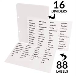 DVD Dividers with binder holes and labels with pre-printed film genres - 16 pcs. 